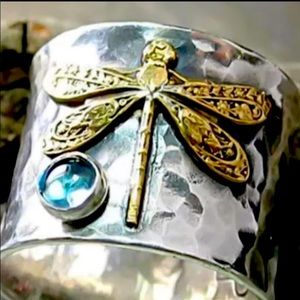 925 Sterling Silver Aquamarine Dragonfly Ring